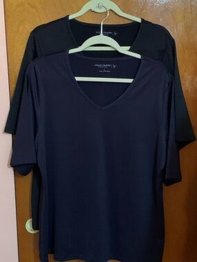 Susan Graver Set of 2 Essentials V-Neck Tee in Navy and Black Tagless L